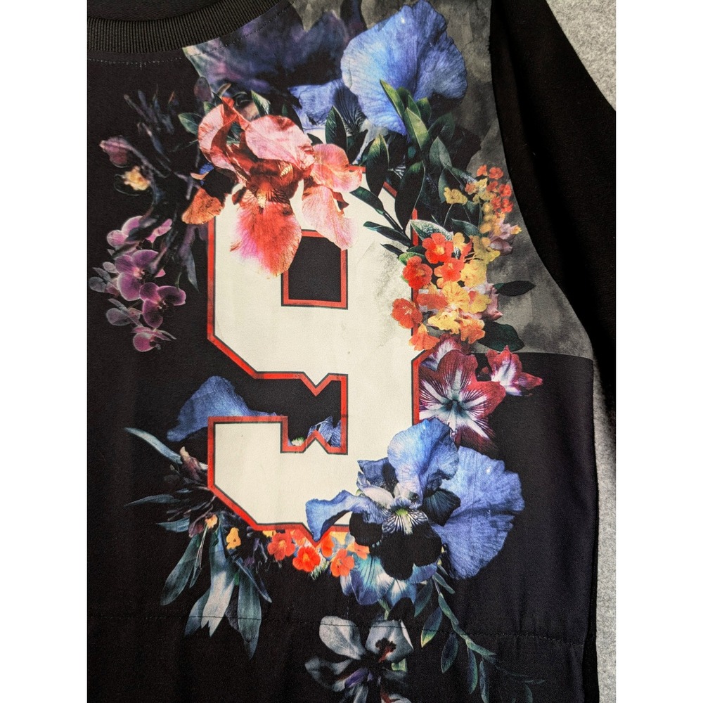 Zara Floral Varsity Number 9 Jersey Top Black Short Sleeve Pockets Woman - Picture 5 of 15